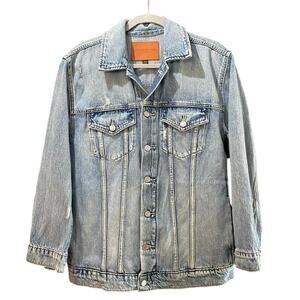 Lucky Brand Blue Boyfriend Trucker Distressed Denim Jeans Jacket Size Small